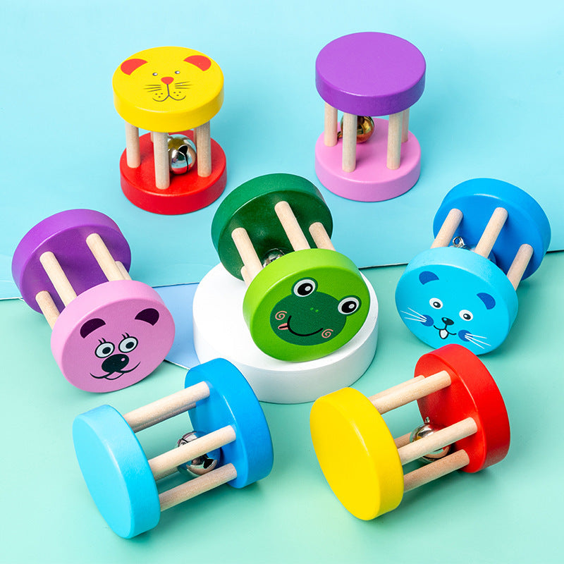 🔔 Wooden Animal Cylinder Hand Bell Rattle Toys