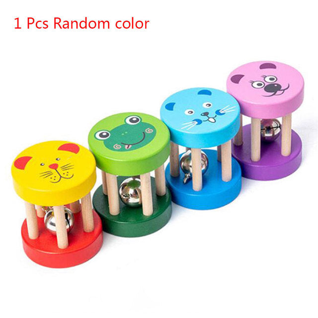 🔔 Wooden Animal Cylinder Hand Bell Rattle Toys