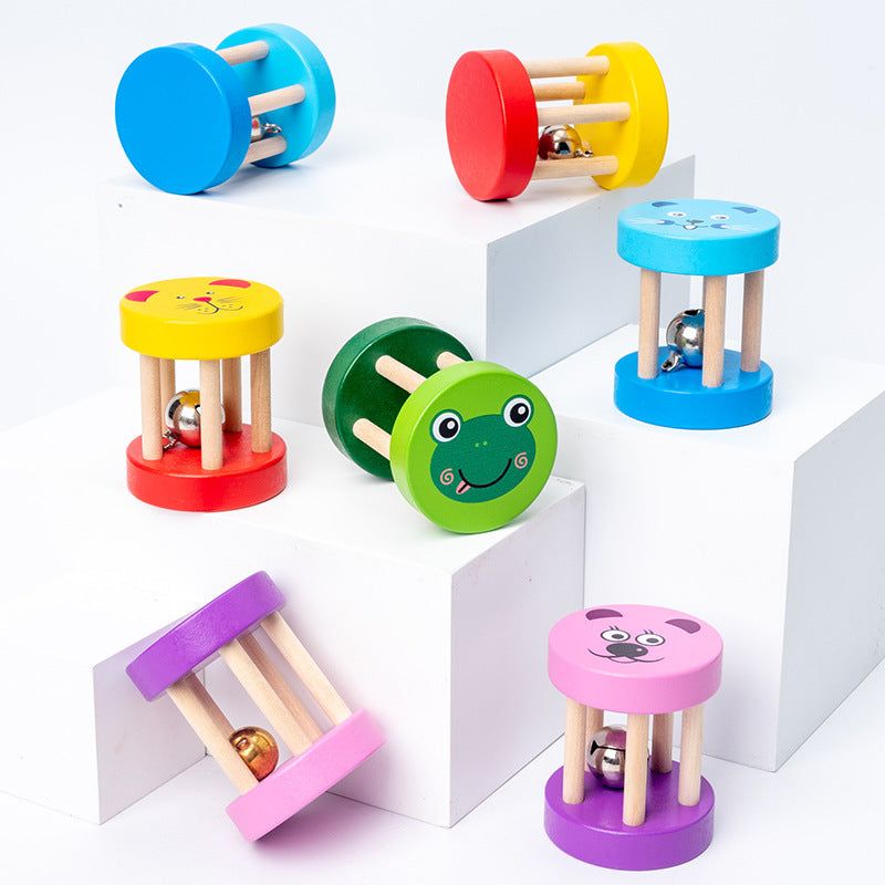 🔔 Wooden Animal Cylinder Hand Bell Rattle Toys