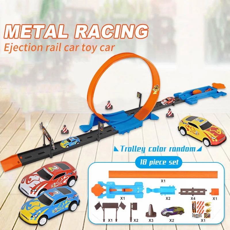 360° Loop Race Track Set with Launcher | Metal Diecast Stunt Car Track Kit for Kids 🏎️