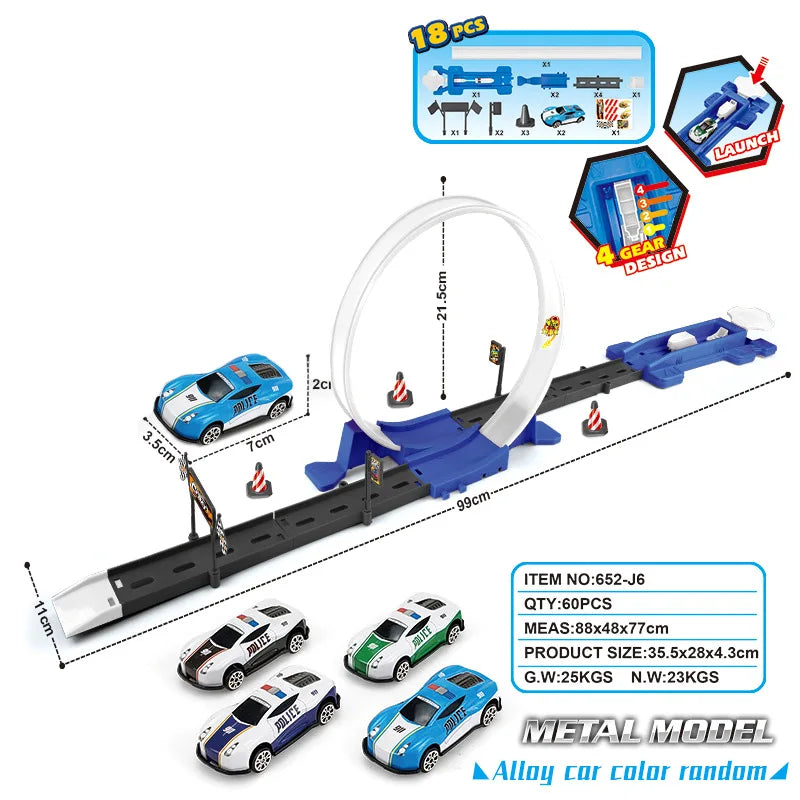 360° Loop Race Track Set with Launcher | Metal Diecast Stunt Car Track Kit for Kids 🏎️
