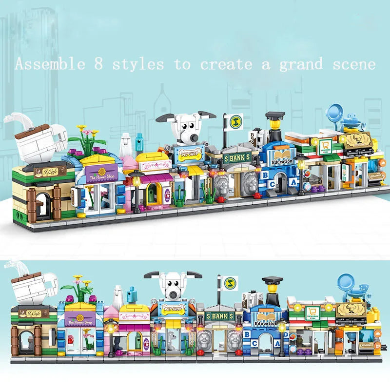 Mini City Street View Building Block Sets | Modular Shop & Store Model Kits for Kids & Adults