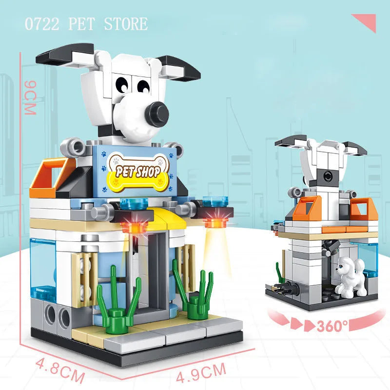 Mini City Street View Building Block Sets | Modular Shop & Store Model Kits for Kids & Adults