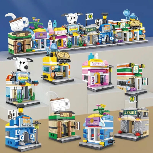 Mini City Street View Building Block Sets | Modular Shop & Store Model Kits for Kids & Adults