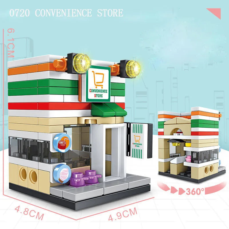 Mini City Street View Building Block Sets | Modular Shop & Store Model Kits for Kids & Adults