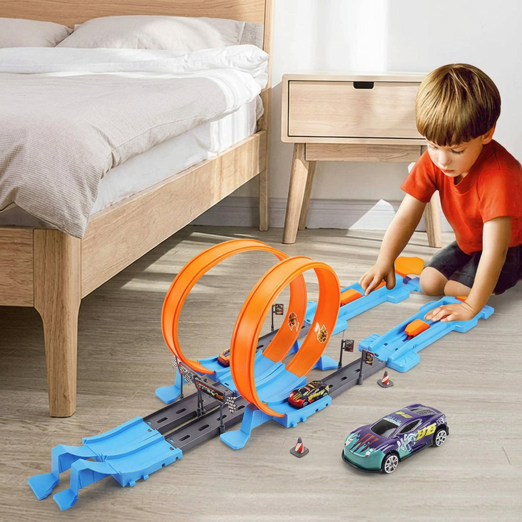 360° Loop Race Track Set with Launcher | Metal Diecast Stunt Car Track Kit for Kids 🏎️