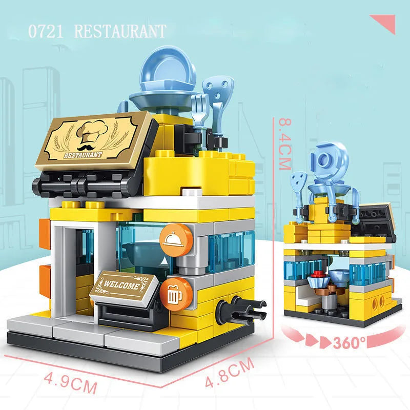 Mini City Street View Building Block Sets | Modular Shop & Store Model Kits for Kids & Adults